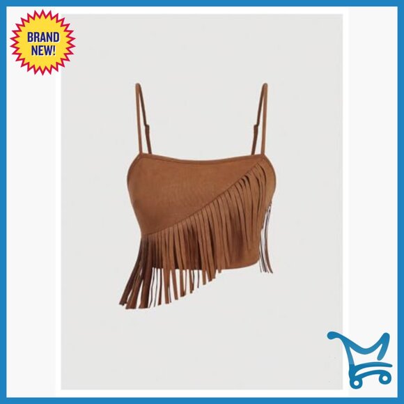 Suede Fringe Sleeveless Cami Top and Shorts Two Piece Set - Picture 3 of 5